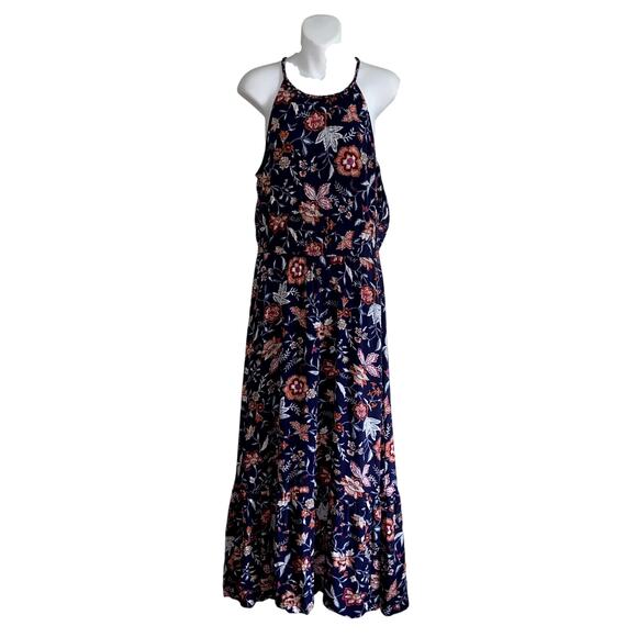Old Navy Maxi Dress Women's Size Medium Blue Floral Ruffle Bottom * - Picture 2 of 9